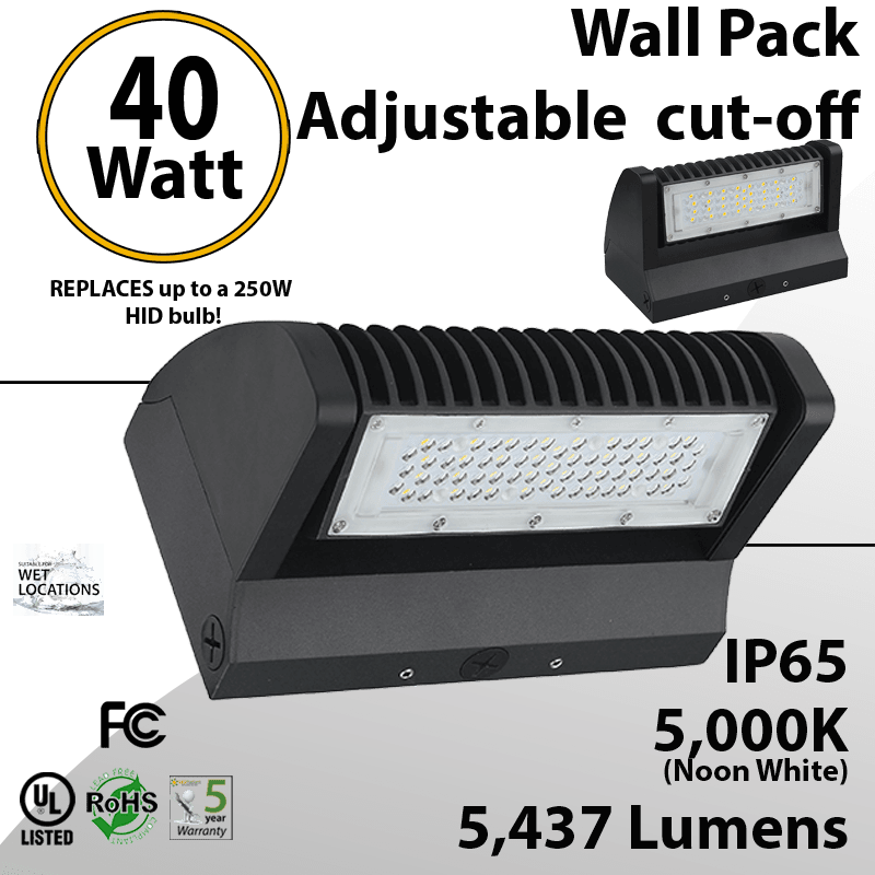 LED Wall Pack 40W 5437 Lumen Adjustable Cut-Off 5000K — image 1