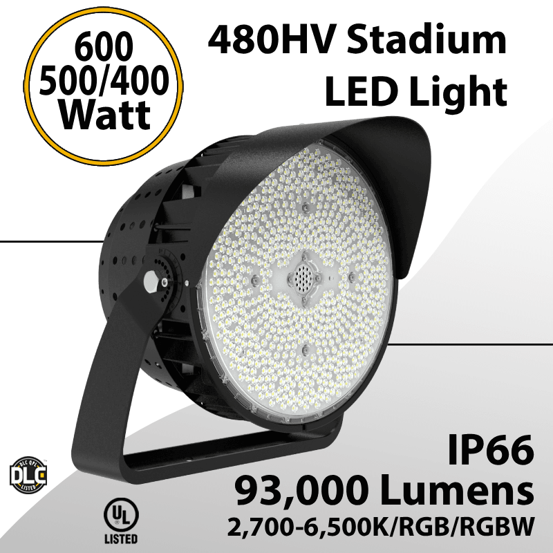 480V Stadium Lights Power Tunable 600W 500W 400W 93000 lumens IP66 UL DLC — image 1