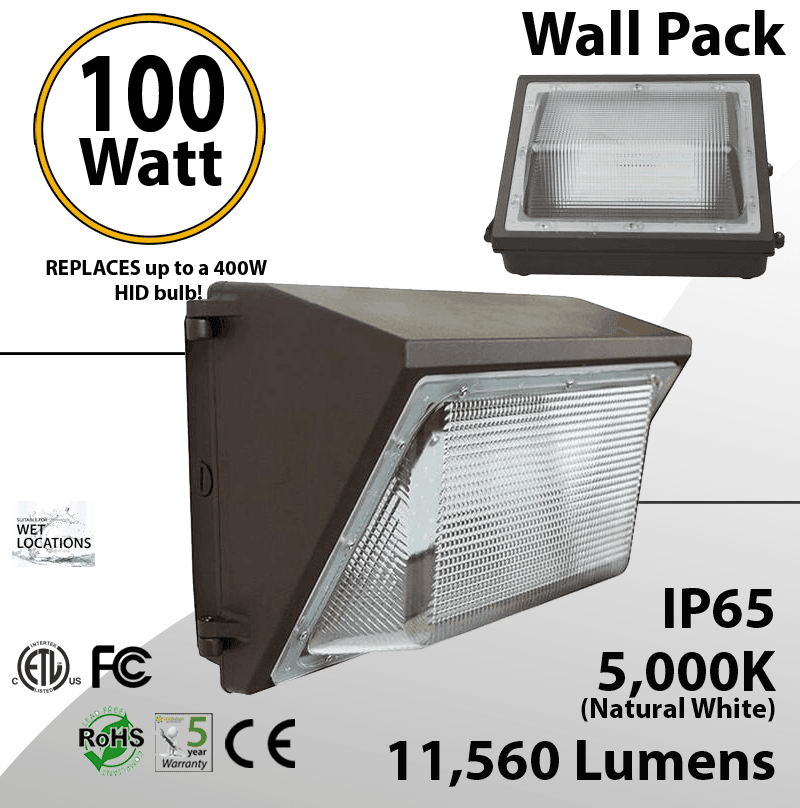 100W LED Wall Pack PC Lens 11560 Lm DLC 5000K — image 1