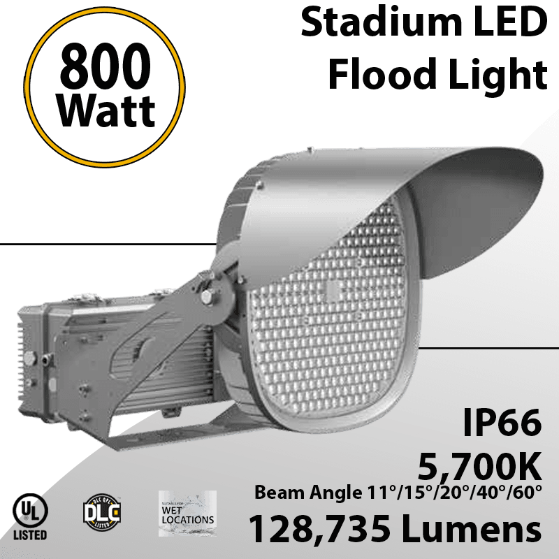 Ball Field Light Stadium LED Lamp 800W 128735 lumens 200-480VAC IP66 UL DLC