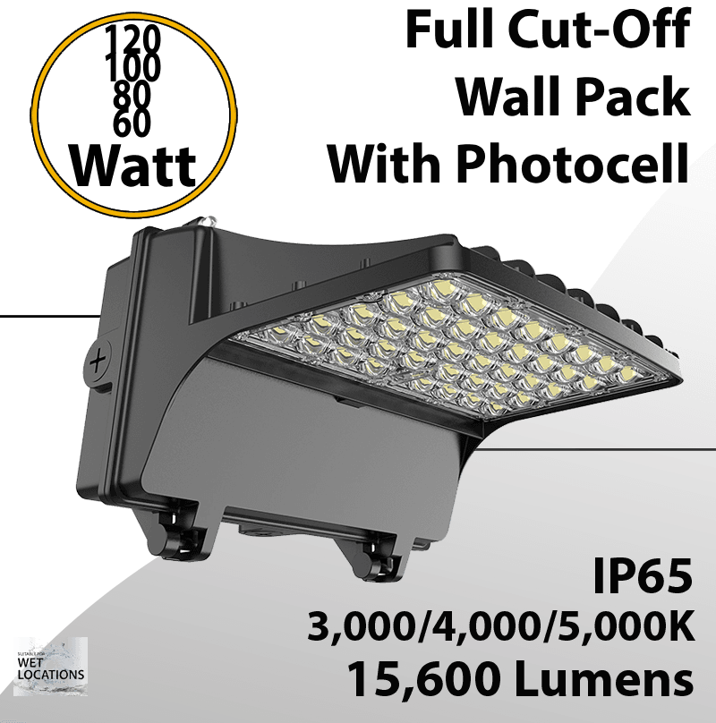 Full Cutoff Wall Pack Wattage Selectable with Built-In Photocell 120W/100W/80W/60W