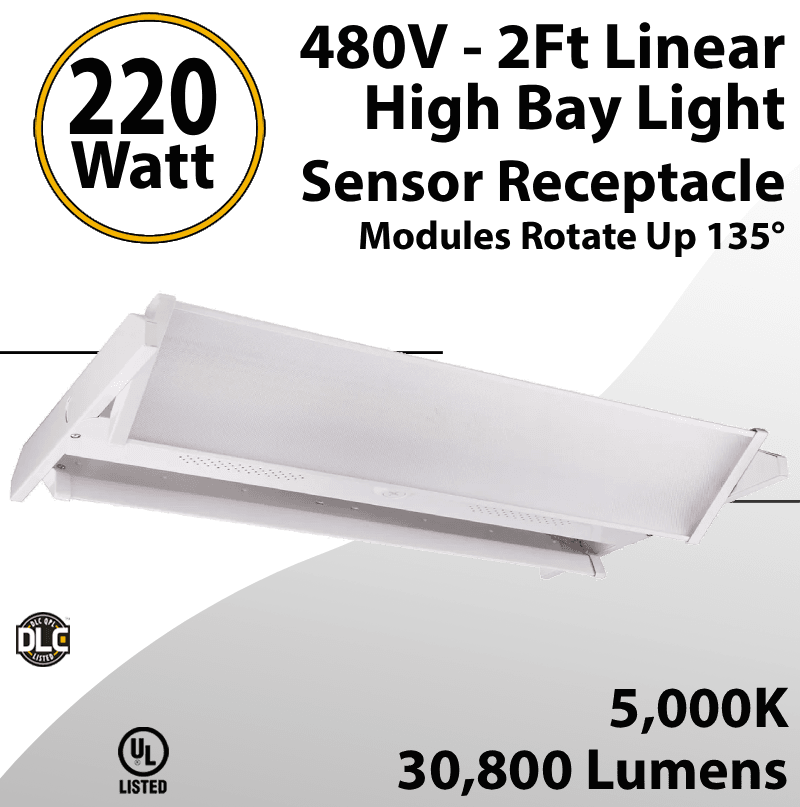 Linear High Bay 2ft 220W  Sensor Receptacle Modules Rotate Up 135° 480V