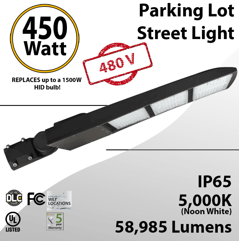 480V LED Parking Lot Light Street Light 450W 58985Lm 5000K