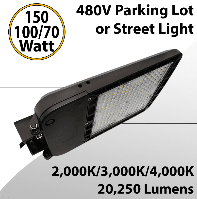 LED Street Light Tunable 70/100/150W 200-480V 9450/20250Lm 3 CCT