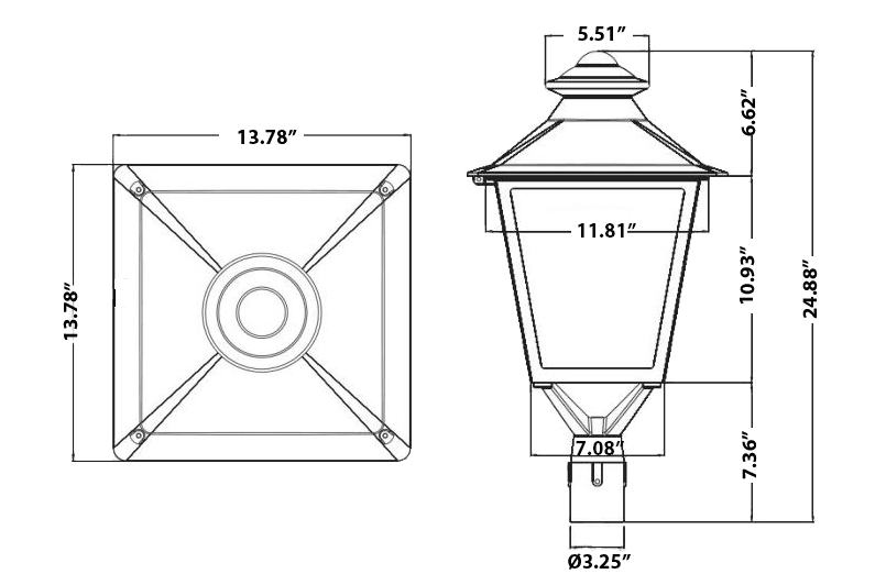LED Post Light 30W LED Lantern Style 4064Lm 3000K 4000K 5000K Photocell