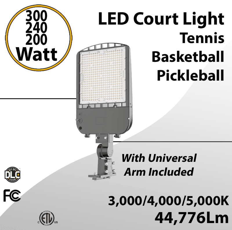 LED Court/Tennis Light 300/240/200W 3/4/5K W/ Universal Arm Included