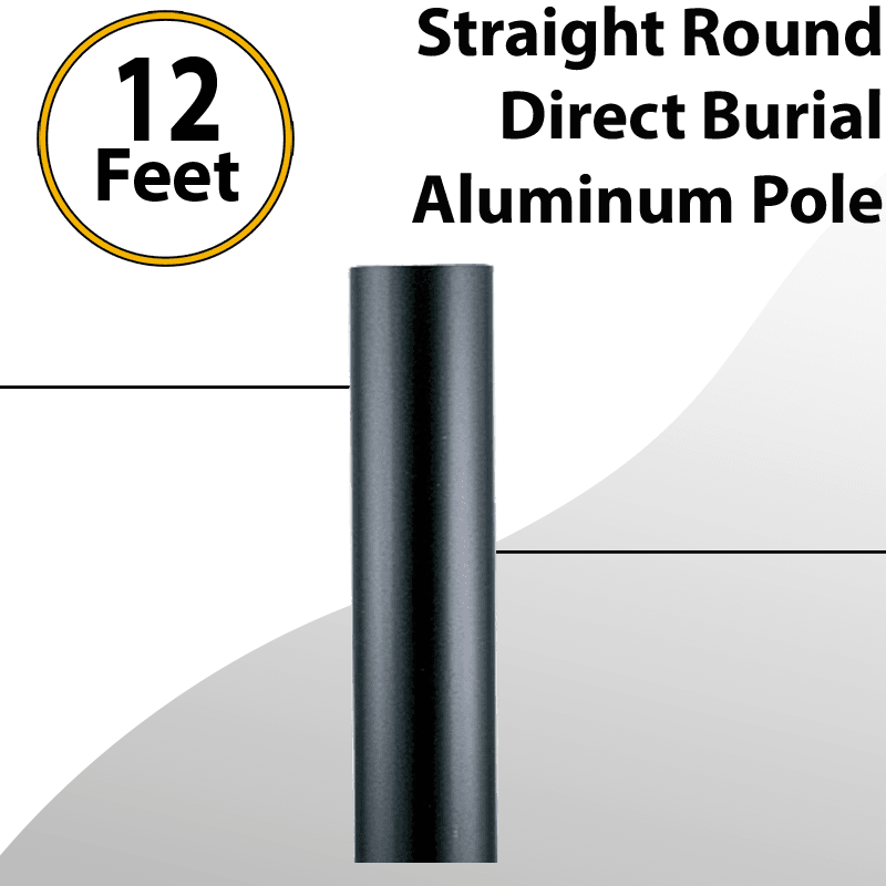 Direct Burial Light Pole Straight Round Aluminum Black 12Ft x 3.0" OD