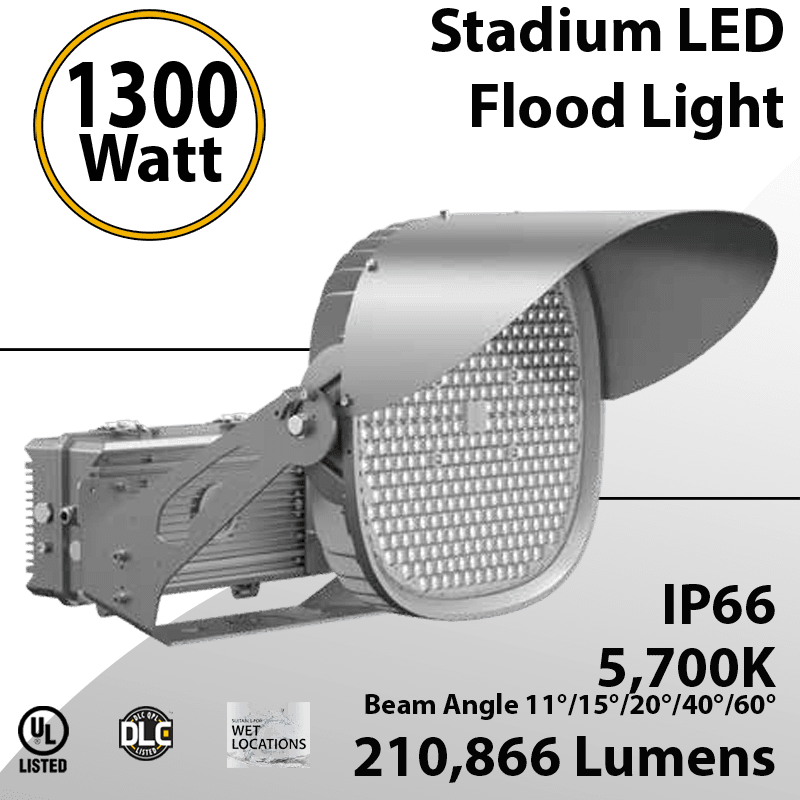 Led Sports Stadium Lighting 1300W 210866 lumens 200-480VAC IP66 UL DLC