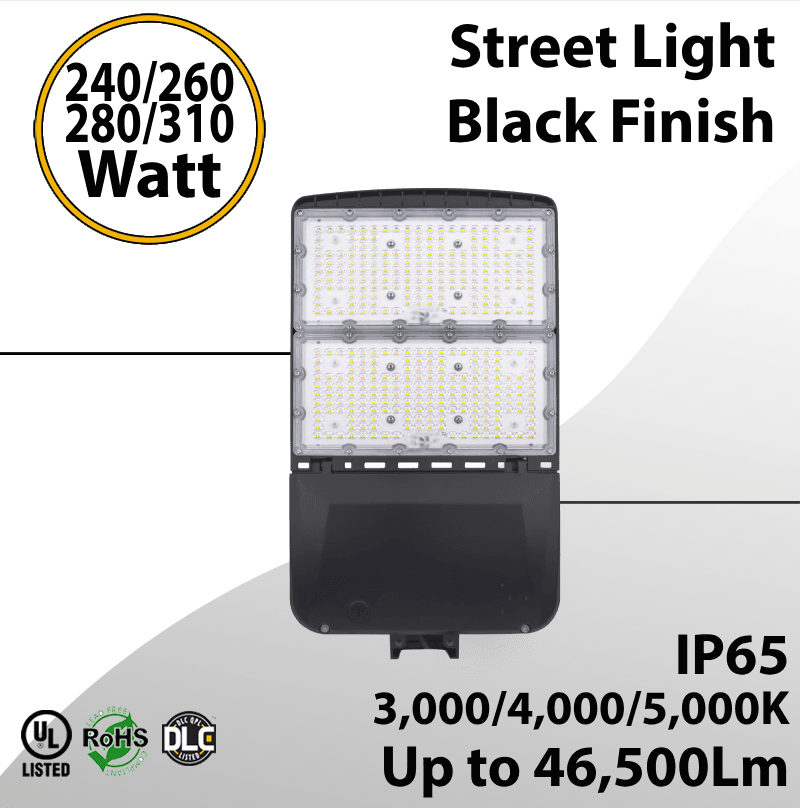 Street Light Black Finish 240 to 310W - CCT 3/4/5000k Up to 46500Lm