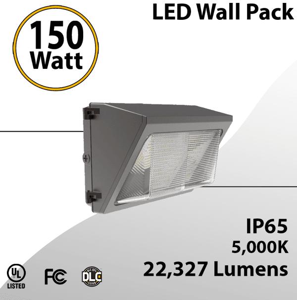 150W LED Wall Pack 22,327 Lumens 5000K w/Photocell