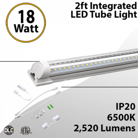 Integrated LED Tube Light Fixture - 2ft 18W, 2520lm Fluorescent Replacement