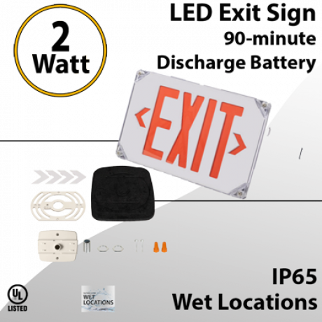 Wet Locations Exit Sign 90 Min Battery Included IP65 Single/Double Face
