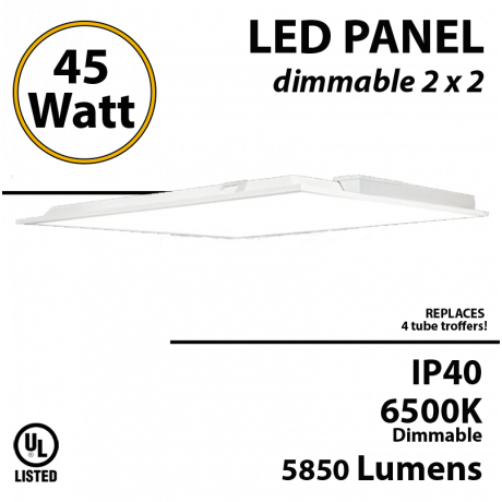 LED Panel 2x2 45W 5850Lm 6500K IP64 UL