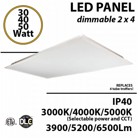 2x4 LED Panel Light 30 40 or 50W up to 6500Lm Back lit 30K 40K 50K Dimmable