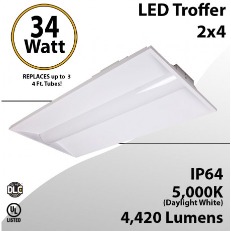 2x4 LED Troffer Light 34W 4420 Lm 5000K Acrylic Frosted lens