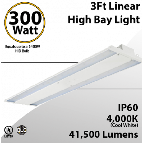 300W LED High Bay Light 41500 Lm, 3ft, 4000K | Warehouse Lighting (LED)