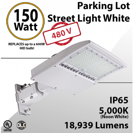 480V Led Parking Lot Lights 150W White 5000K 18939Lm