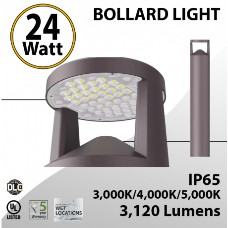LED Bollard Light 24W Tunable CCT & Lumens