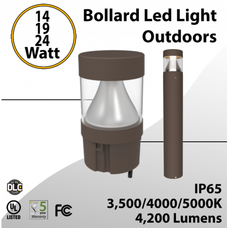 Bollard Led Light Outdoors Pyramid 14/19/24W Selectable 4200Lm 3CCT (LED)