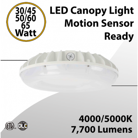 Canopy Light 30W to 65W-7700Lm 4000/5000K Tunable Motion Sensor Ready