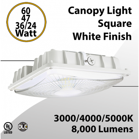 Canopy Light Square White Finish 24 to 60W - 3000/4000/5000K - 8000Lm