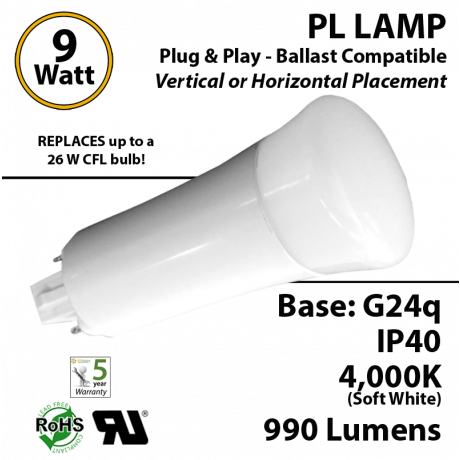 cfl led g24q replacement 26W