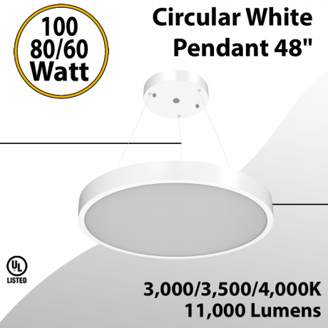 Led Circular Pendant White 48" 100/80/60W 11000Lm 3/3.5/4K 