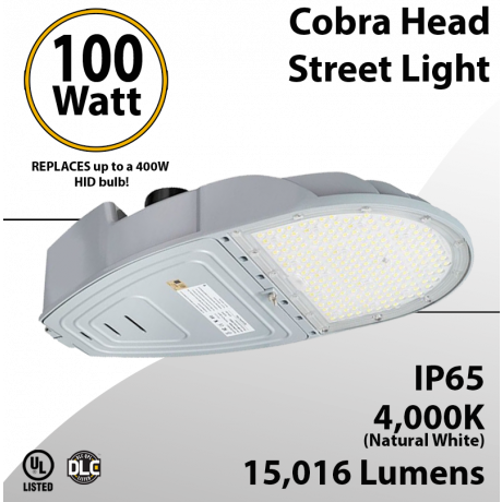 Cobra Head Street Light 100W 15050Lm 4000K UL IP65 DLC