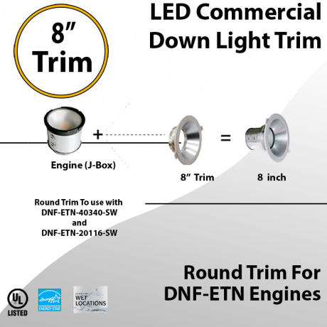 LED Downlight 8 inch Round Trim for DNF-ETN LED engines 