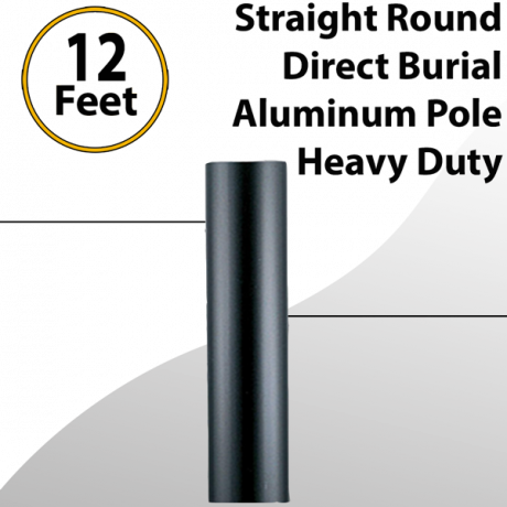 Direct Burial Light Pole Straight Round Aluminum Black 12Ft x 3.0"OD