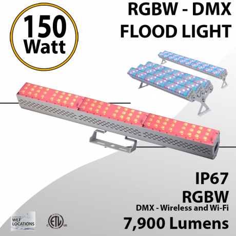 DMX Flood Light 150W RGBW 8000 lumens white IP67