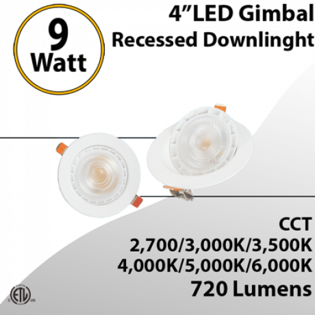 LED Gimbal Recessed Downlight 4" 9W 