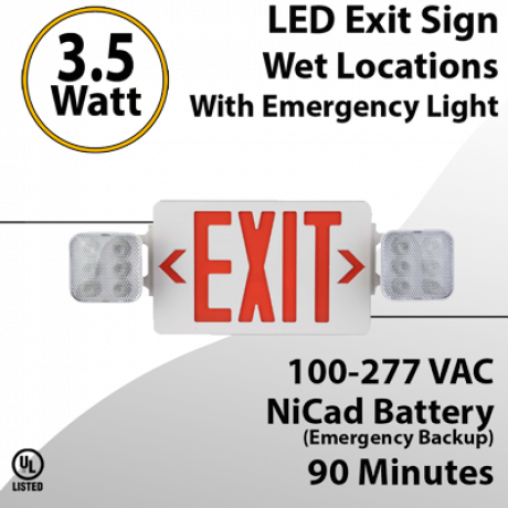 Exit Sign 90 Min Battery Included IP65 Rated Single or Double Face (LED)