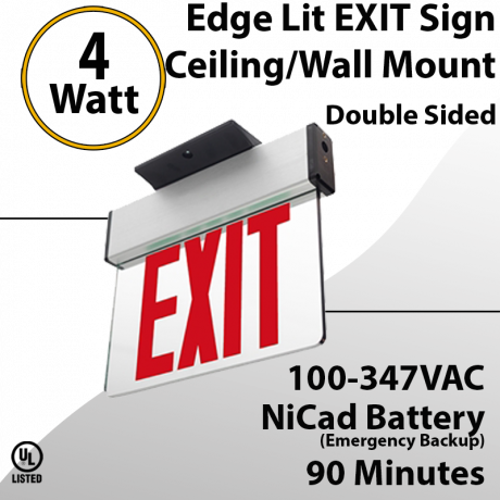 Exit Sign Edge-lit Battery Backup 2 Face Red