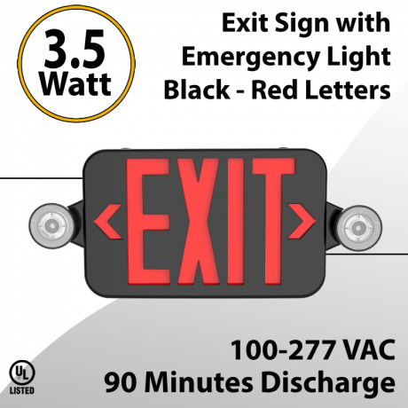 EXIT sign with Emergency Light 90M discharge 3.5W with Battery Black