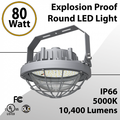 LED Explosion Proof Light Round Class 1 Div 2 80W 10400Lm (LED)