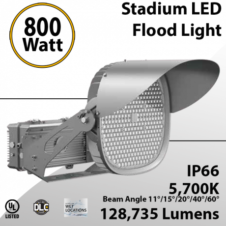 Stadium Sports Lights LED Lamp 800W 128735 lumens 200-480VAC IP66 UL DLC (LED)