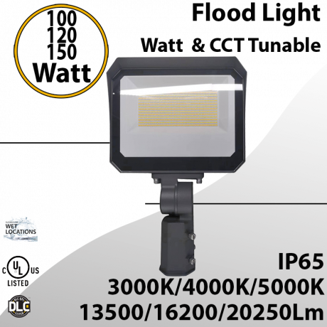 LED flood light Tunable 100W 120W 150W 30K/40K/50K SlipFitter