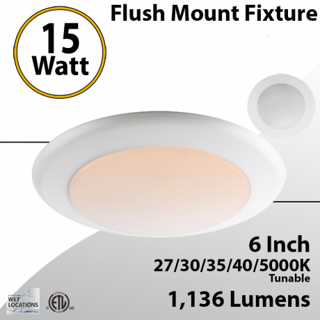 Flush Mount Light 27/30/35/40/5000K Tunable 15W 1136Lm