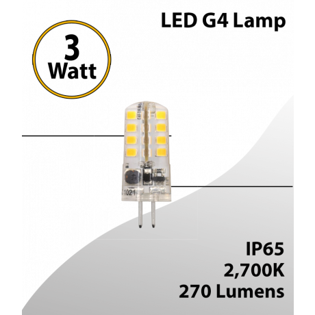 LED G4 Lamp - 3W, 270 Lumens, IP65 Water-Resistant, 2700K (LED