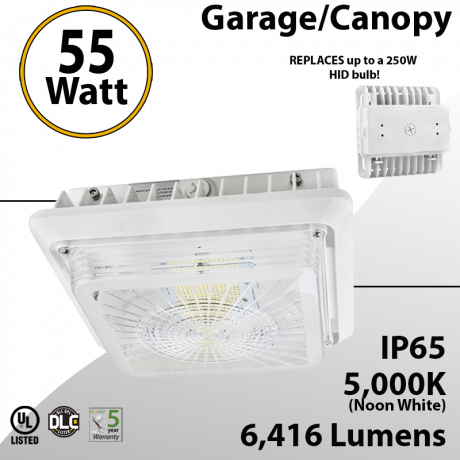 LED Canopy Light and Garage Lighting 55W 5000K 6416 Lumens