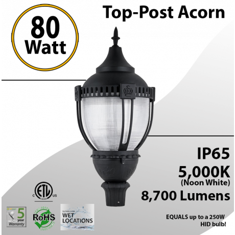 Post Top Acorn Decoration Light 80W 8700Lm 5000K