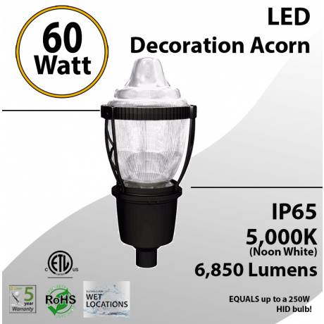 Post Top Acorn Decoration Light 60W 6850Lm 5000K 