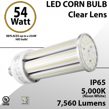 LED Corn Bulb Lamp 54W 75600Lm 5000K E39 IP64  UL