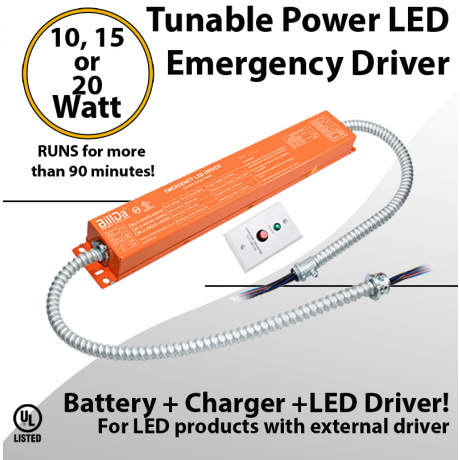 LED Emergency Driver Tunable 10-15-20W Field Installable UL 100-277VAC