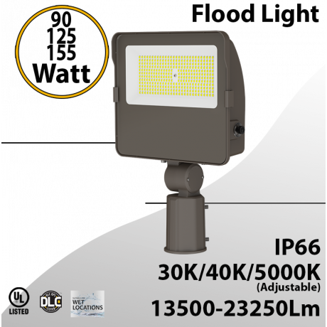 LED Flood light Slipfitter 90W 125W 155W 23250Lm 30K 40K 5000K Photocell
