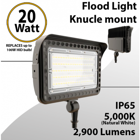 LED flood light 20W 5000K with knuckle mount 2900 lumens 