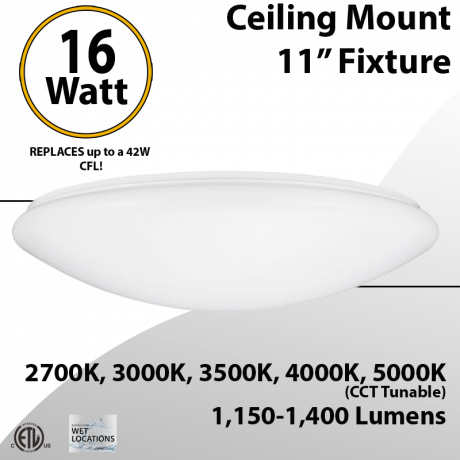 LED Flush Mount Mushroom Ceiling light 2700K-5000K 16W 1150-1400Lm