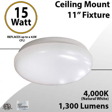 LED Flush Mount Ceiling light 4000K 15W 1300Lm