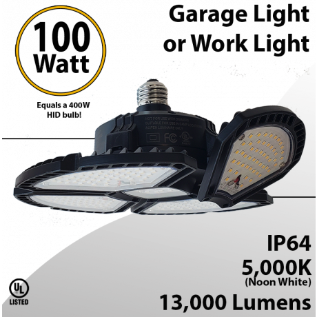 LED Garage Light 100W 13000 Lumens 5000K Adjustable Beam E26